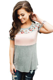 Floral Print Splicing Colorblock Tee