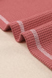 Contrast Stitching Trim Waffle Knit Pullover