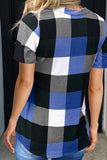 Plaid Pattern V Neck Short Sleeve Top