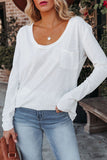 Plain Basic Long Sleeve Tee with Pocket