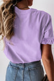Purple Solid Ruffled Short Sleeve T-shirt
