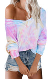 Multicolour V Neck Tie-Dyed Knitted Long Sleeve Top