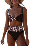 Colorblock Leopard Knotted Push up High Waist Bikini
