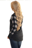 Monochrome Plaid Sleeve Charcoal Top
