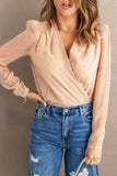 Swiss Dot Wrap V Neck Long Sleeve Top