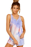 Multicolor Tie-dye Knit Sleeveless Shorts Pajamas Set