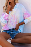Multicolour V Neck Tie-Dyed Knitted Long Sleeve Top
