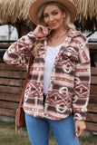Tribal Print Pocket Buttoned Sherpa Jacket