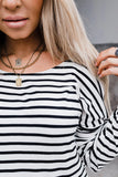 Striped Long Sleeve Top with Lace Trim