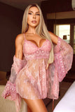 V Neck Adjustable Straps Lace Splicing Babydoll with Thong