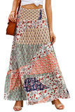 Boho Print Tie-Up Waist Long Maxi Skirt