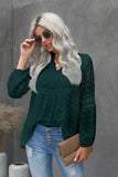 Ruffled Split Neck Lace Hollow Out Puff Sleeve Polka Dot Blouse