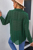 Green Swiss Dot Buttoned Pocket Long Sleeve Shirt