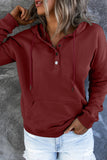 Wine Red Snap Button Pullover Hoodie with Pocket
