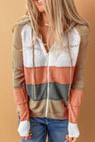 color Zipped Front Colorblock Hollow-out Knit Hoodie