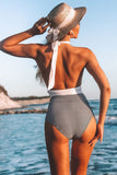 Plunge V Neck Colorblock One-piece Swimsuit