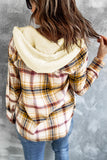 color Plaid Print Pocket Drawstring Hooded Jacket