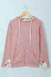 Full Zip Hoodie Coat with Floral Print Hooded Inner