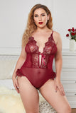 Eyelash Trim Deep V Neck Mesh Plus Size Teddy Lingerie