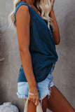 Snap Buttons Scoop Neck Tank with Pocket