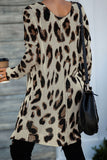 V Neck Leopard Knit Tunic Sweater with Slits