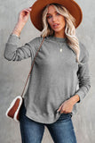 Crew Neck Ribbed Trim Waffle Knit Top