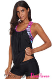 Blouson Striped Printed Strappy T-Back Push up Tankini Top