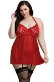 Plus Size Black Mesh & Venice Embroidery Lace Babydoll