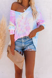 Multicolour V Neck Tie-Dyed Knitted Long Sleeve Top