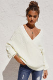 Beige Wrap V Neck Lantern Sleeve Textured Sweater