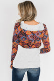Boho Print Color Block Patchwork Zip Collar Sweatshirt