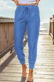 Blue Elastic Waist Jogger Pants with Pockets
