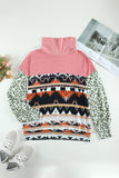 Aztec Splicing Long Puff Sleeve Sweatshirt