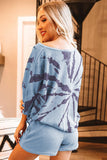 Tie-dye Print Waffle Knit Lounge Set