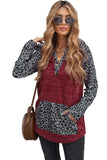 Color Block Leopard Long Sleeves Gray Hoodie