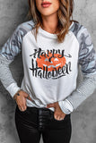 Happy Halloween Pumpkin Camo Stripe Long Sleeve Top