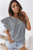 Gray Purple Hollow Out Ruffle Sleeve T-shirt