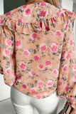 Pink Floral Cape Ruffles Elastic Wrist Shirt