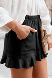 Khaki High Waist Pocketed Ruffle Shorts