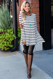 Stripe Elbow Patch Button Back Tunic Top