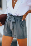 Cotton Pocketed Paper Bag Waist Shorts