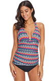 Party Time Printed V Neck Halter Tankini Top