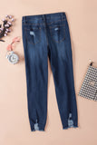 High Waist Cropped Distressed Ripped Jeans with Pockets