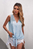 Lace Tie Front Button Tank Top