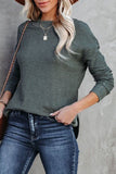 Crew Neck Ribbed Trim Waffle Knit Top