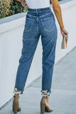 Blue Ripped High Waist Straight Leg Jeans