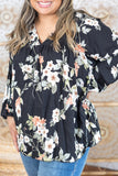 Floral Print V Neck Cut Out Plus Size Blouse