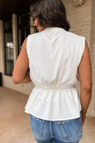 Split Neck Drawstring Waist Sleeveless Shirt