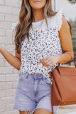 Sky Blue Flutter Shoulder Floral Print Tank Top