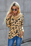 Khaki Leopard Print Casual Knitted Sweater